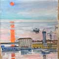 La vecchia lanterna al calar del sole (Diga del Porto Vecchio di Trieste) Trieste. Anni quaranta.
